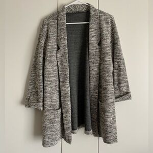 Gray Textured Open Front Cardigan